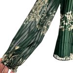 Ted Baker Evelin Floral Print Metallic Crepe Long Sheer Sleeve Green Blouse Sz 4 Photo 9