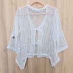 Nina Leonard  Women Crochet Knit Open Front Cardigan Size M White Boho Cottage Photo 5