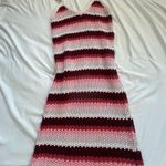 ZARA crocheted knit red pink striped bodycon midi dress cover up M Photo 7