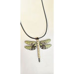 Handmade Green enamel & rhinestone dragonfly pendant Necklace Photo 2