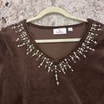 Quacker Factory Brown Velour Top with Rhinestone Pearl Detail at Neck Photo 5