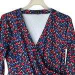 Ann Taylor cherry print stretch wrap blouse size M Photo 3
