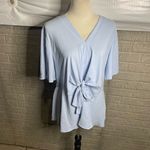 Grace Karin NWT Womens Light Blue Tie Front Bell Sleeve Peplum Top Size 2XL Photo 2