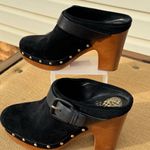 Vince Camuto Ceena Black Suede Clogs with Wooden Heel Size 8 Photo 0