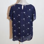 Molly Bracken Semi-Sheer Navy Blue Women's Top with Dog Print Size Large Photo 4