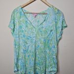 Lilly Pulitzer Duval Notch Short Sleeve Green Linen Shirt Tropical Vacation Sz M Photo 1