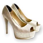 Speed Limit 98 Womens Gold Shimmer Glitter Open Toe Pumps Heels - Sz 8 Photo 0