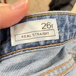 Gap  Real Straight Rolled Hem Mid Rise Jeans Womens 26 Blue Denim Distressed Photo 11