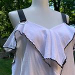 INA  Women's Top Blouse Tank Ruffle Sleeveless White Black S Small Linen Photo 1