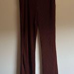 Gilli Cinnamon Plisse Hem Satin Blouse and Pant Lettuce Hem Set Size Medium Brown Photo 10