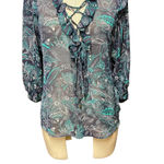 Anthropologie Haida Peasant Top Sheer Ruffle Paisley Print Blue Teal Size XS Photo 4