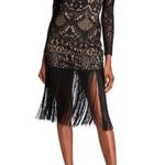 Bronx and Banco Allegra Midi Black Guipure Lace Tan Fringe Midi Dress NWT Large Photo 10