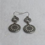 Stunning Art Deco Double Drop Silver Tone Black Dot Hook Chic Earrings Photo 0