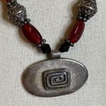 Chico's 0097 Tribal-Style Red & Black Statement Necklace w/Spiral Design Pendant Photo 1