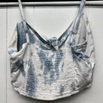 Revamped Linen Blend Tie Dye Blue & White Cropped Top Size Medium Smocked Photo 3