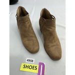 Fergalicious Womans By Fergie Bizzy Booties 10 M Tan Back Zip Cut Out Block Heel Photo 1