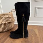 Stuart Weitzman Boot Tass Hidden Wedge Black Suede Gold Zipper Boot $695 6.5 Photo 3
