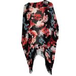 Eva Mendes‎ Women's One Size Floral Kimono Cinched Sleeve Long Fringe Boho Flowy Black Photo 3