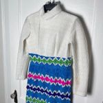 Vintage Mod 60s Colorful Knit Striped Long Sleeve Hostess Dress Gown Size Small White Photo 1