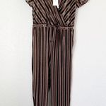 Maven West NWT Wrap Front Velvet Stripe Jumpsuit Brown Medium Photo 3
