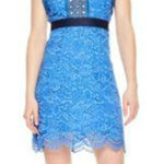 Sandro Paris Dress Womens Small Lace Sleeveless Belted Geometric Detail Chic Photo 0