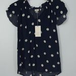 A New Day  NAVY BLUE & WHITE FLUTTERED SLEEVE TOP Photo 0