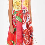 Farm Rio Mixed Garden Dress Floral Patch Linen Midi Sz XS Boho Beachy Wedding Photo 0