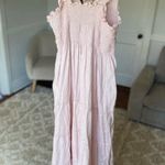 Quince Linen Smocked Maxi Dress Pink Ruffle Strap XL Cottagecore Parisian Garden Photo 3