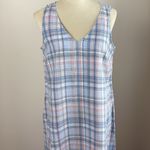 J Jill The Madras Maxi Dress 100% Linen Sleeveless Relaxed Fit Pockets Blue Sz M Size M Photo 2