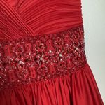 vtg Cameron Blake Dress Womens 10 Red Beaded Evening Gown Formal Prom Strapless Photo 4