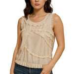 Ann Taylor Ruffle Sleeveless Top Cream Blouse Casual‎ Tank Top Layered Ruffle Trim Photo 0