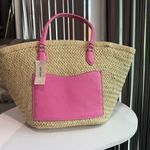ON 34TH Isabella Pink and Tan Women's Straw Tote Bag Photo 2