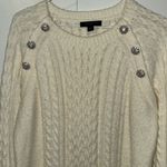 Ann Taylor  Petite Jeweled Cable Knit Sweater Wool Blend Ivory Women’s Large LP Photo 2