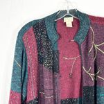 Sigrid Olsen  Sport Medium Petite Cardigan Sweater Beaded Metallic Green Red 1321 Photo 4