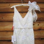 Mac Duggal 79337 Womens White FLORAL EMBELLISHED V-NECK MIDI DRESS SHOULDER BOW Photo 10