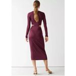 & Other Stories & Other Stories Cut Out Waist Long Sleeve Fitted Midi Dress Burgundy Maroon M Photo 2