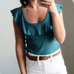 BP Nordstrom Ruffle Ribbed Sleeveless Casual Tank Top Small Women’s Teal Blue Photo 5