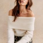 Sézane nwt sezane  aurore jumper sweater off shoulder knit white ecru wool large Photo 1