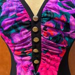 Slimsuit Vintage Swimsuit Floral One Piece Gold Button USA 12 14 Purple Photo 1