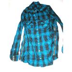 True Religion New Womens Designer S Plaid Top Logo Black Aqua Blue NWT Tunic Zip Photo 1