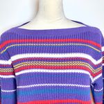 Pandora Vintage Made in USA Retro 80's Knit Sweater Purple Multicolor Striped Photo 3