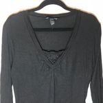 H&M  V Neck w/ Lace Black 3/4 Sleeve Top L EUC Photo 2