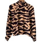 VERO MODA Tan and Black Abstract Print High-Neck Blouse Photo 3