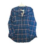 Torrid Blue/Pink Twill Plaid Crochet Inset Top, Womens Size 1 (1x) Photo 1