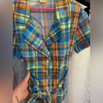 Vintage plaid shirt short sleeve belted shirt. Size Small. Orange Photo 1