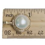 14K 585 Real Pearl Yellow Gold Round w Diamond Frame Pendant White Photo 6