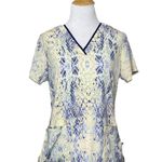 Healing Hands Amanda Womens Scrub top Canary yellow “Summer Skin” Small S Snake Photo 0