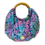 Lilly Pulitzer  Bamboo Handle Bag Purse Aegean Navy Calypso Coast Photo 0
