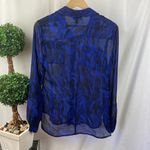 Bebe 100% Silk Black & Blue Print Sheer Long Sleeve Button Up Blouse Top M Photo 1