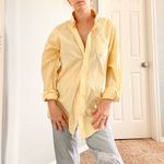 IZOD  Oversized Butter Yellow Button Down Top Photo 3